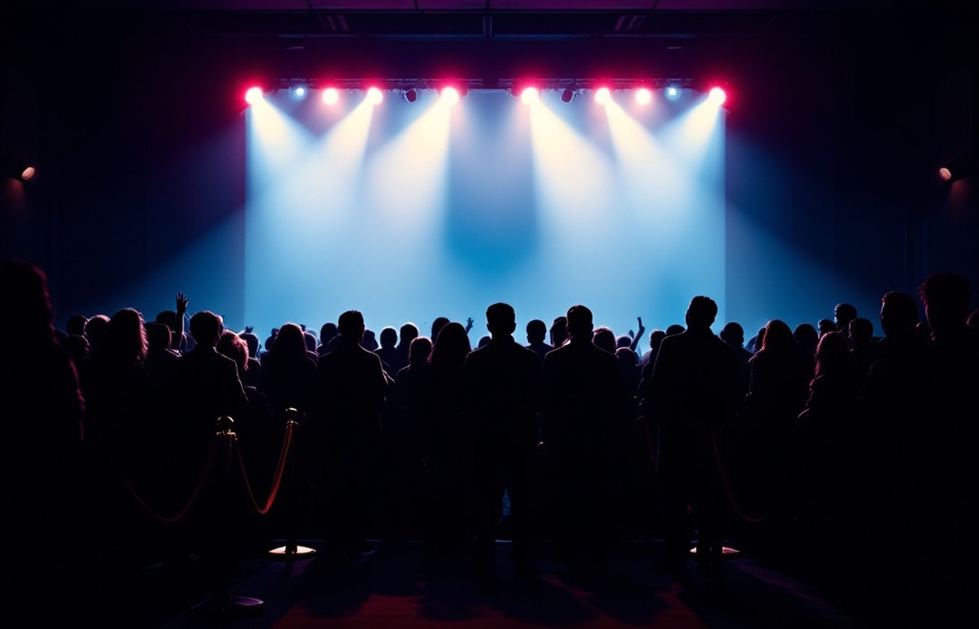 Spotlights over a premiere crowd