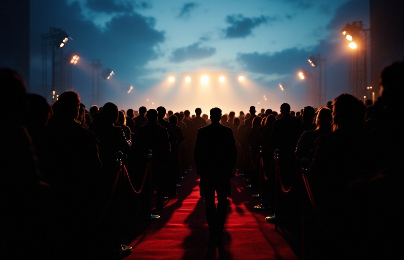 Spotlights over a premiere crowd